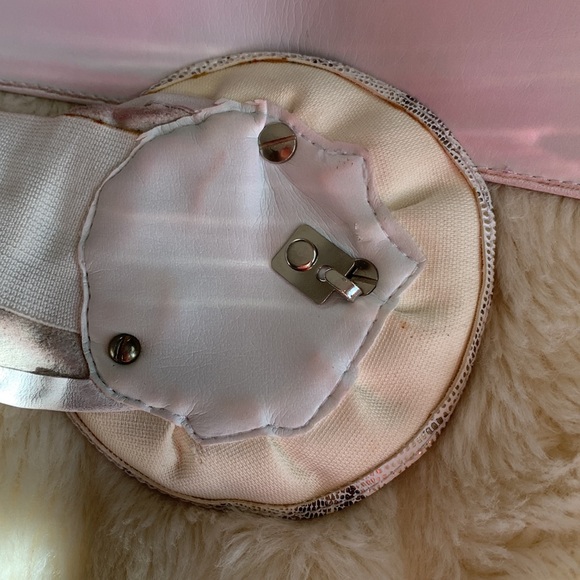 Vtg 80s Genuine leather Unique Artisan belt gold ornate buckle ruffle Belt M NOS - Picture 12 of 15